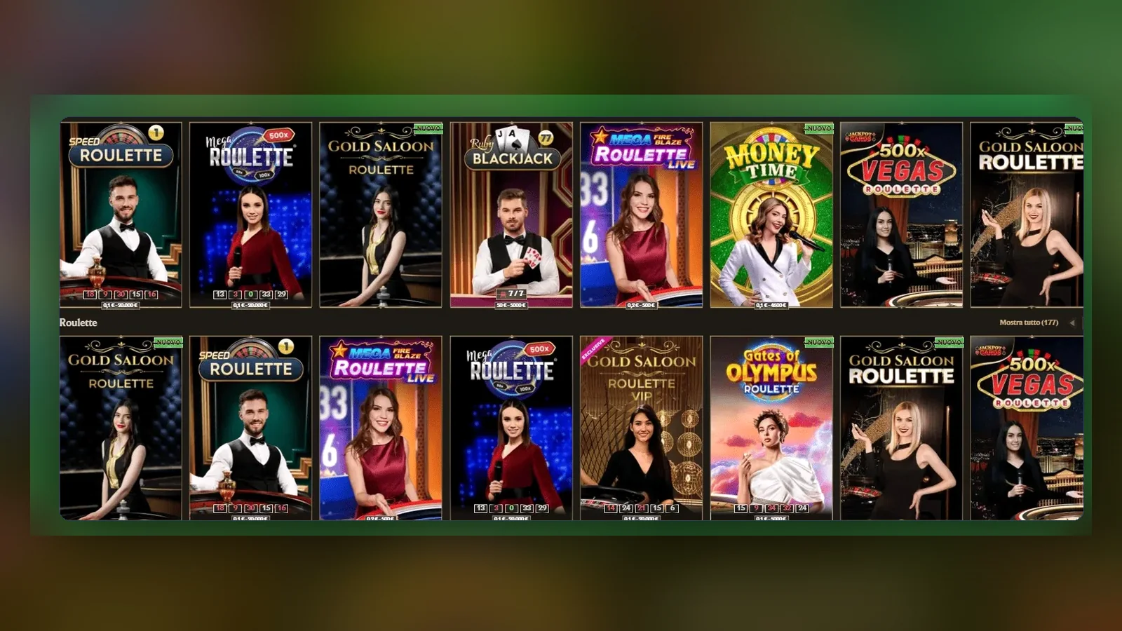 La sezione Casinò Live di Realz vista dal browser: tavoli di roulette e blackjack con i croupier in diretta