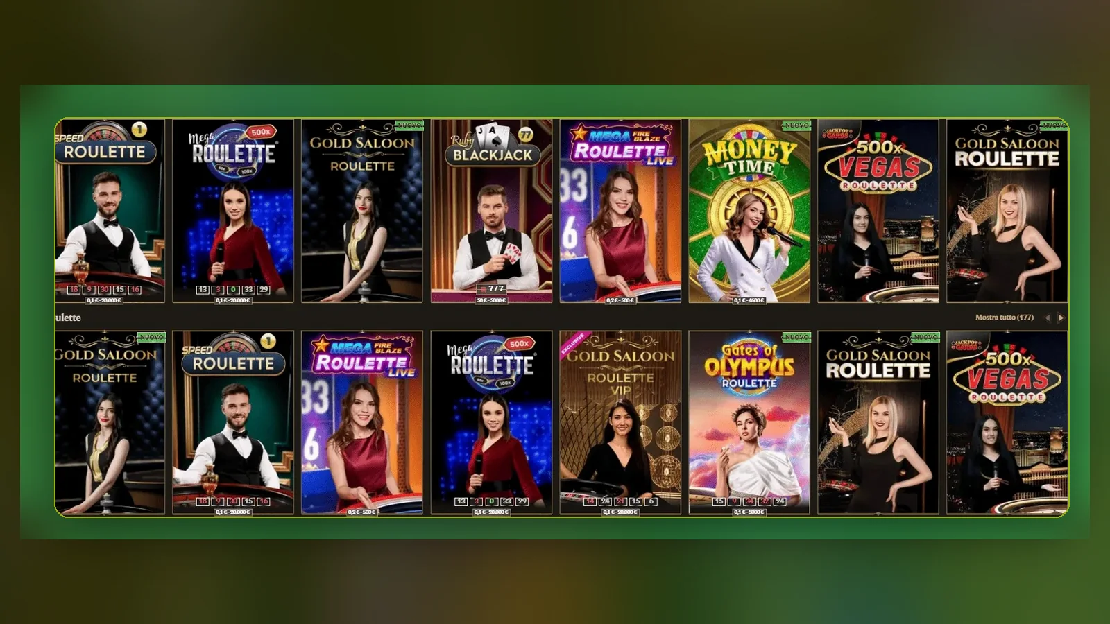 La sezione Casinò Live di Realz disponibile dopo l'iscrizione: tavoli di roulette e blackjack con croupier dal vivo